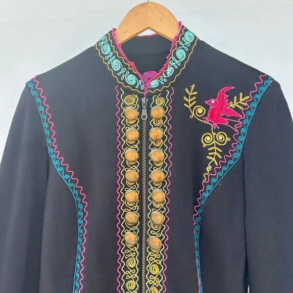 Double D Ranch Embroidered Black Jacket Festival Full Zip Western Sweater Small - Picture 3 of 10